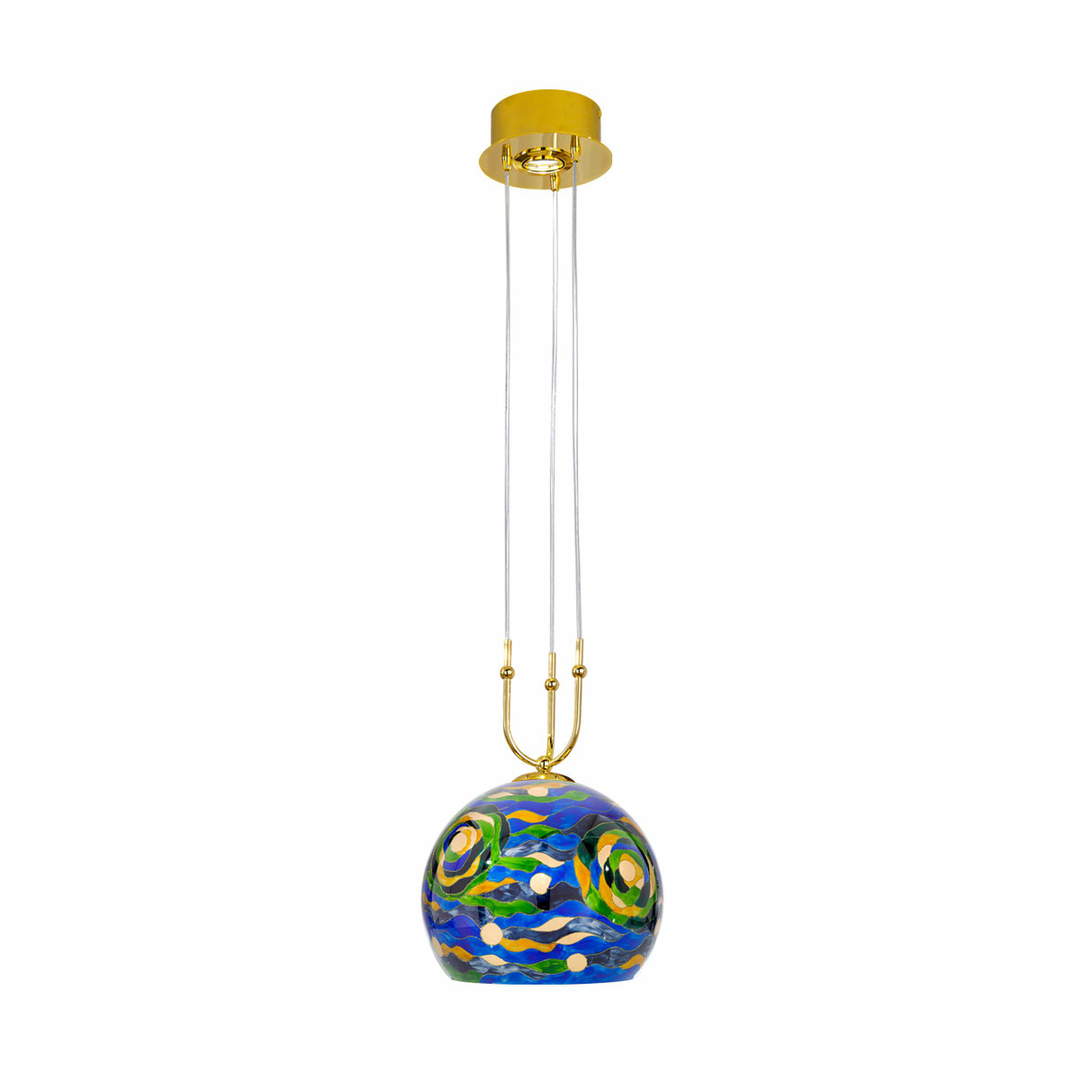 Hängeleuchte LUNA, Gold 24K, Aqua Blue