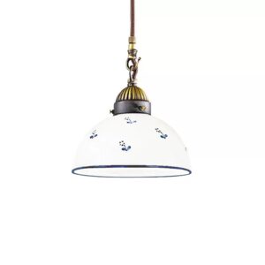 Hängeleuchte NONNA, Altmessing, Streublumen Blau, Glatter Rand D 20 cm